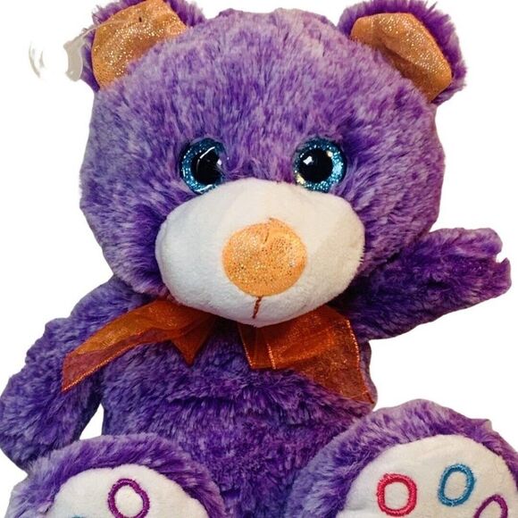 Hug Fun Purple Teddy Bear Soft Plush Blue Glitter Eyes Stuffed Animal Doll 9" - Picture 1 of 7